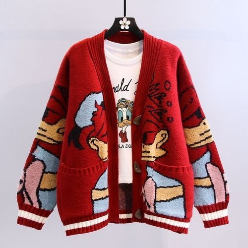 Disney Knitted Cardigan Japanese Donald Cartoon Sweaters For Women