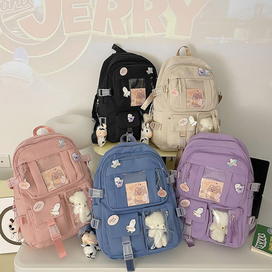 Popular Pink Purple Color Girls High School Student Backpack Bags| |