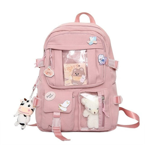 Popular Pink Purple Color Girls High School Student Backpack Bags| |